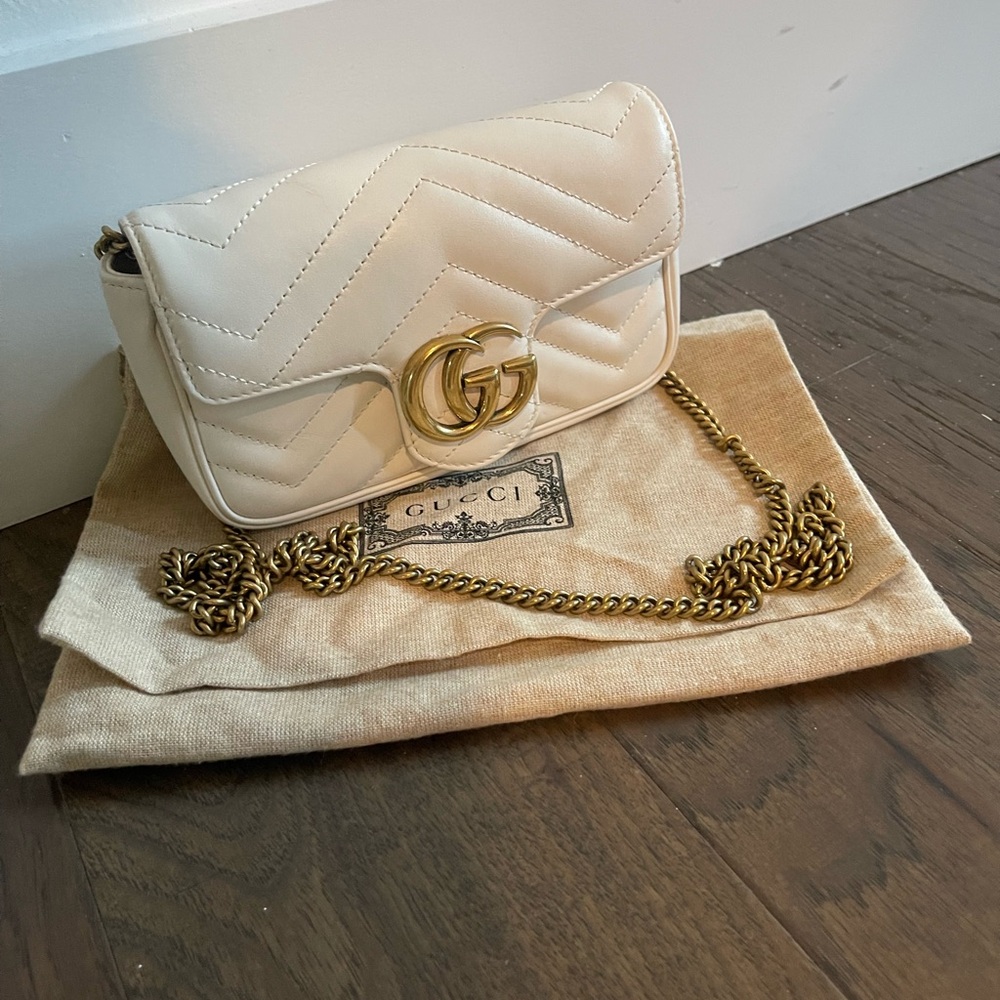 Gucci Cream Quilted Mini Bag with Gold Chain